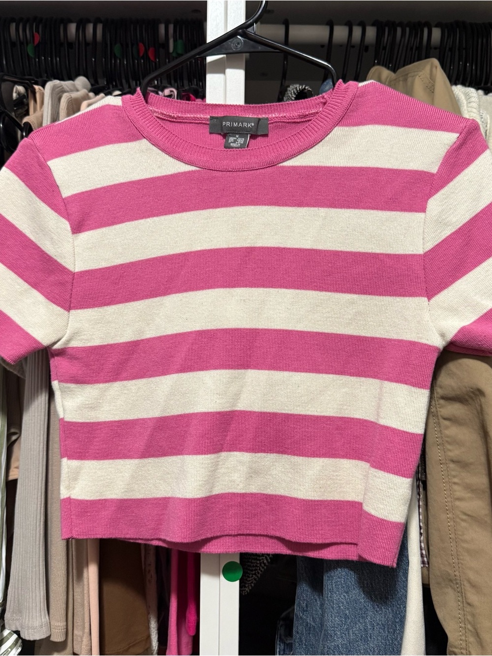Primark Pink & White Striped Knit Crop Top Size M